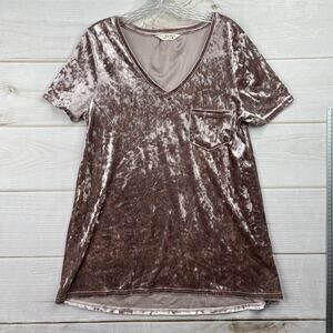 Spring & Mercer Crushed Velvet Legging Tee Top M Pink Stretch V Neck Whimsigoth